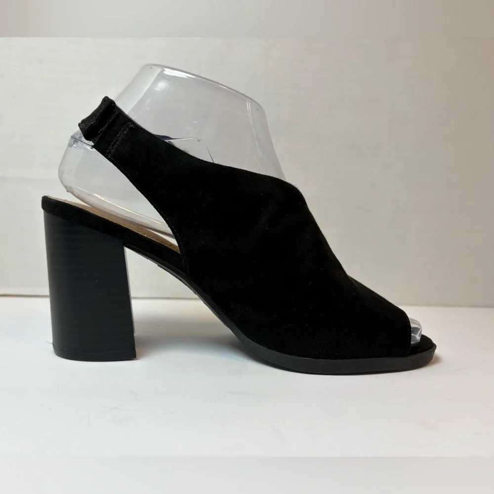 DexFlex Comfort black faux suede open toe slingback wedge heel sandals size 7